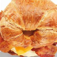 Croissant- Bacon/Egg/ Cheese · Soft butter croissant, bacon, swiss cheese, eggs.