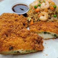  Pork Loin Fritter (Jalapeno & Mozzarella)W/ Fried Rice Special · Pork Loin Fritter with fried rice (egg, onion, pea, carrot, and green onions), a drink, and ...