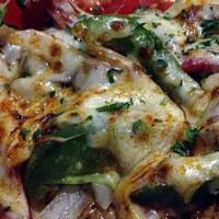 Pollo Primavera · Grilled boneless chicken breast topped with fresh peppers, mushrooms, onions and melted mozz...