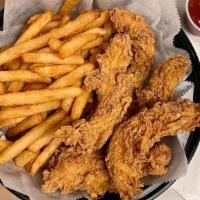 Chicken Tenders · 5 pcs. Seasoned with lemon pepper and comes with honey mustard, ketchup, and your choice of ...