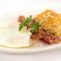 2 Eggs With Bacon · Served with choice of bread and side. substitute egg whites for an additional charge. sourdo...