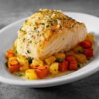 Chilean Sea Bass · Pan roasted, citrus-coconut butter, sweet potato and pineapple hash