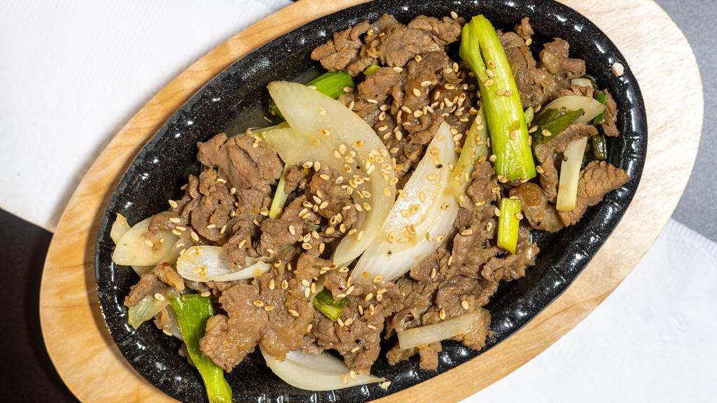 Beef Bulgogi · Thinly sliced grilled beef marinated in house special soy sauce w/ vegetables