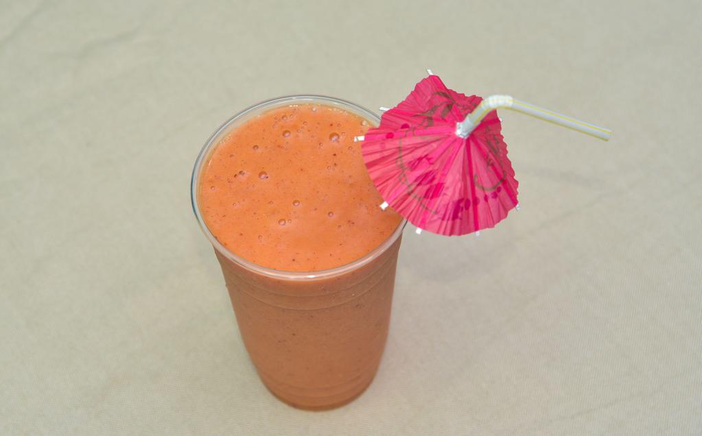 Mango Bit Smoothie · Mango, strawberry, banana, and orange.