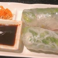 Fresh Basil Rolls · Rice paper rolls filled with leaf lettuce, fresh basil, bean spout and shrimp accompanied wi...