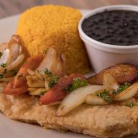 Combo 6: Fried Fish Fillet · Two sides included rice, black beans, sweet plantain, salad, or French fries and soda.