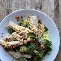 Chicken Caesar Salad · Romane lettuce, parmesan, croutons, Caesar dressing.