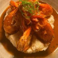 Shrimp & Grits · seared shrimp, roasted tomatoes, Virginia ham, red onions, Nora Mills grits, PBR jus