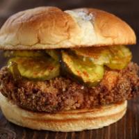 Spicy Chicken Sandwich ( Aka Spicy Chick ) · ● Spicy Chicken Sandwich - spicy fried chicken breast, jalapeno-honey mustard, topped
with b...
