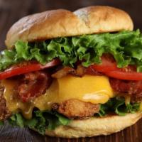 The Mother Club · The Mother Club - fried chicken, bacon, cheddar cheese, lettuce, tomato &
Clucker Sauce $12