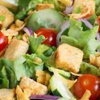 House Entrée Salad · Chopped greens, diced cucumbers, diced tomatoes, red onions, croutons, cheddar, & Monterey J...