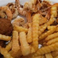 Shrimp Basket · Served with fries, coleslaw, and hushpuppies.