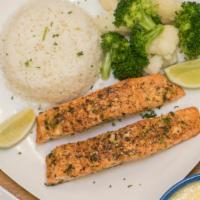 Salmon Special · Salmon grilled or blackened with a side of creamy sauce. Served with green bean medley, slaw...