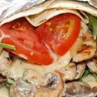 Chicken Wrap · Lettuce, tomato, cheese, and mushroom sauce.