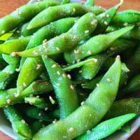 Sesame Edamame · Steamed soy beans rich in healthy fiber, protein, antioxidants and vitamin k. *Vegan