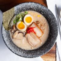Hotto Tonkatsu Ramen · Teppan grilled braised pork belly chashu, soft boiled egg, bean sprouts, bok choy, wood ear ...