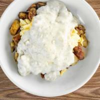 Mom'S Special · Two Eggs & Cheese Topped with Potatoes ( Hashbrowns or Home Fries) or Grits and Smothered wi...
