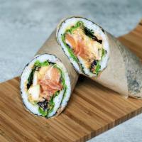 Kungfu Rrito · Fresh tuna, fresh salmon, cabbage, carrots, avocado, sriracha teriyaki, wasabi mayo and temp...