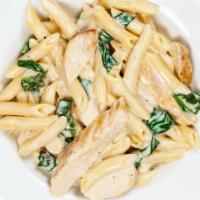 Alfredo Chicken Penne Pasta · The classic! alfredo sauce mixed with cooked penne pasta, ricotta cheese, mozzarella cheese ...