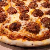 Meatball Pizza · Meatball pizza with our pizza sauce, mozzarella cheese, and meatballs on top and baked it in...