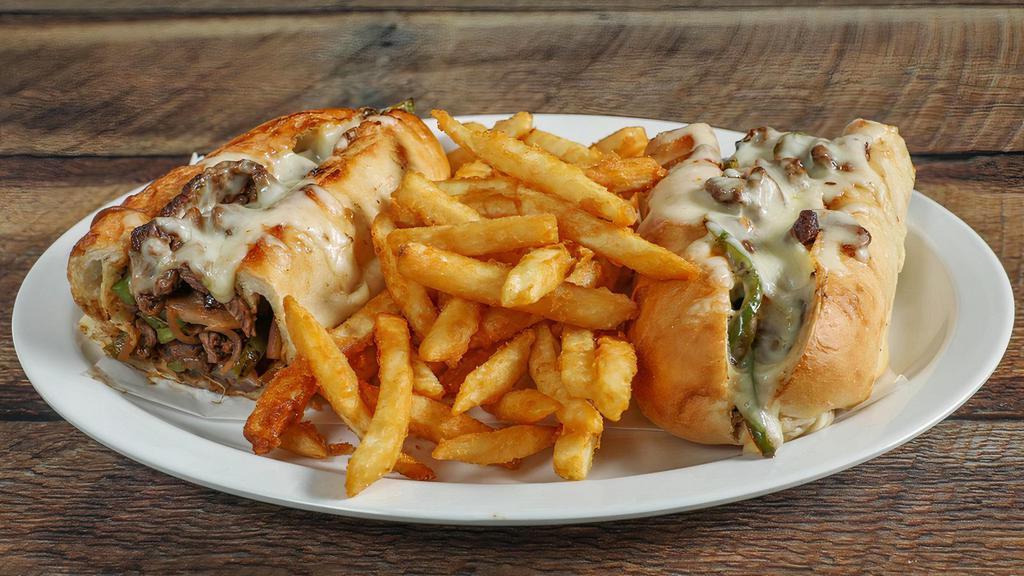 Philly Steak Sub · Steak, onions, mushrooms, green peppers, melted white American cheese.