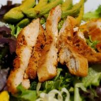 Cobb Salad · Mixed greens with grilled chicken, mozzarella, cheddar, and blue cheese, bacon bits, tomatoe...