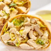 Wrap - Chicken Caesar · Baked chicken breast, kale or romaine lettuce, caesar dressing, parmesan cheese in a whole w...