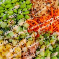 Poke - Plain · Served with your choice of brown rice OR quinoa, arugula, pineapple, edamame, ginger, avocad...