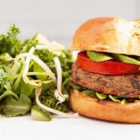 Black Bean Burger · Delicious vegan burger made from three wholesome grains (brown rice, quinoa & bulgar) mixed ...