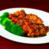 Sesame Chicken · Spicy. Crispy white meat chicken wok-tossed in a sweet and spicy sesame sauce.