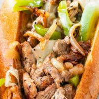 Philly Cheesesteak · Made with red onion, green peppers, mushrooms and mayonnaise.