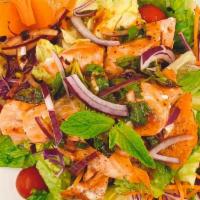 Shrimp Salad · Mixed greens, carrots, tomatoes, red onions, green onions, cilantro , cucumber with shrimp m...