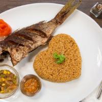 Divine Snapper Fish · Bestseller Item.
Marinated snapper slow fried.
 Served with a delicious Onions & Tomato medl...