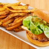 Farmstead Burger · Ground steak, bacon marmalade, fried egg, cheddar, butter lettuce, tomato, parkerhouse roll.