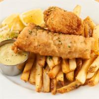 Fish & Chips · Guinness-battered Pacific cod with fries, southern slaw, and tartar sauce.