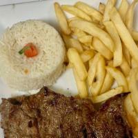 Carnita Asada · Grilled steak with choices of white rice, sweet plantains, French fries, beans or salad.