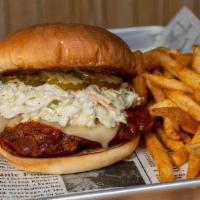 Rocky'S Choice Nashville Hot · Crispy Fried Chicken Breast Coated in Nashville Hot Sauce, Pepper Jack Cheese, Coleslaw, & P...