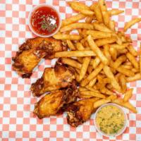 Chicken Wings (6) With Fries · Chicken wings (6pc) with fries. Choose your favorite sauce for the wings.