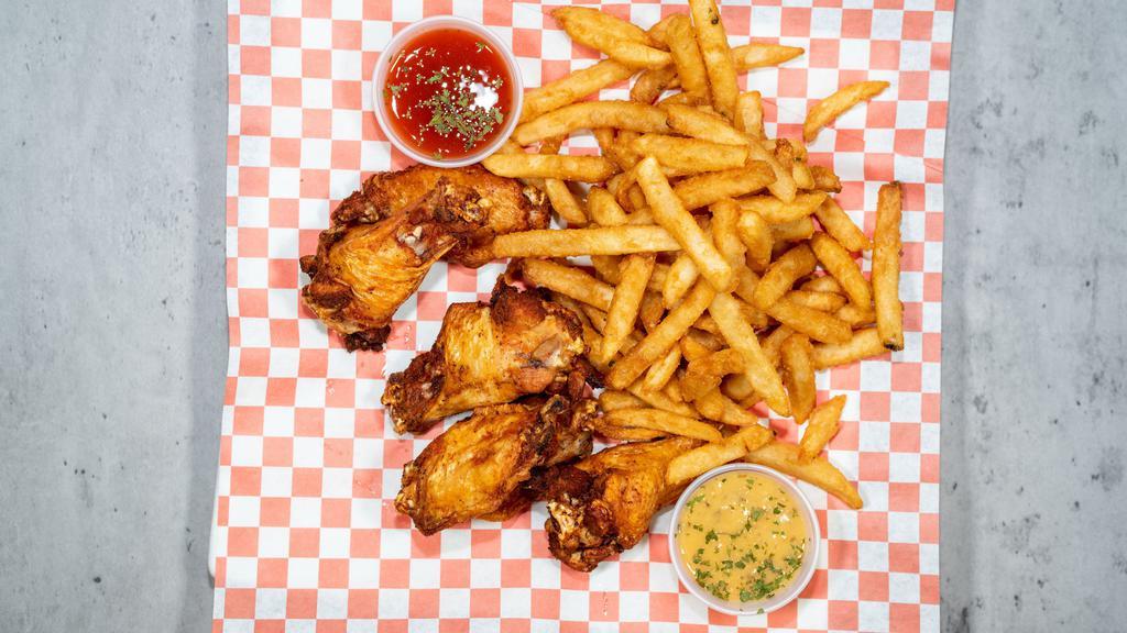 Chicken Wings (6) With Fries · Chicken wings (6pc) with fries. Choose your favorite sauce for the wings.