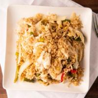 Basil Fried Rice · Spicy. Fried rice with egg, onions, bell peppers, green beans and basil leaves.