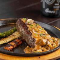 Vegan Chopped Steak | Ve, Vg · Smothered in cremini mushroom gravy and served with chargrilled vegetable trio.