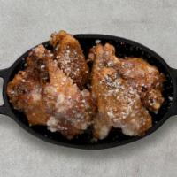 Garlic Parmesan Wings · Served with celery or carrots, and blue cheese or ranch.