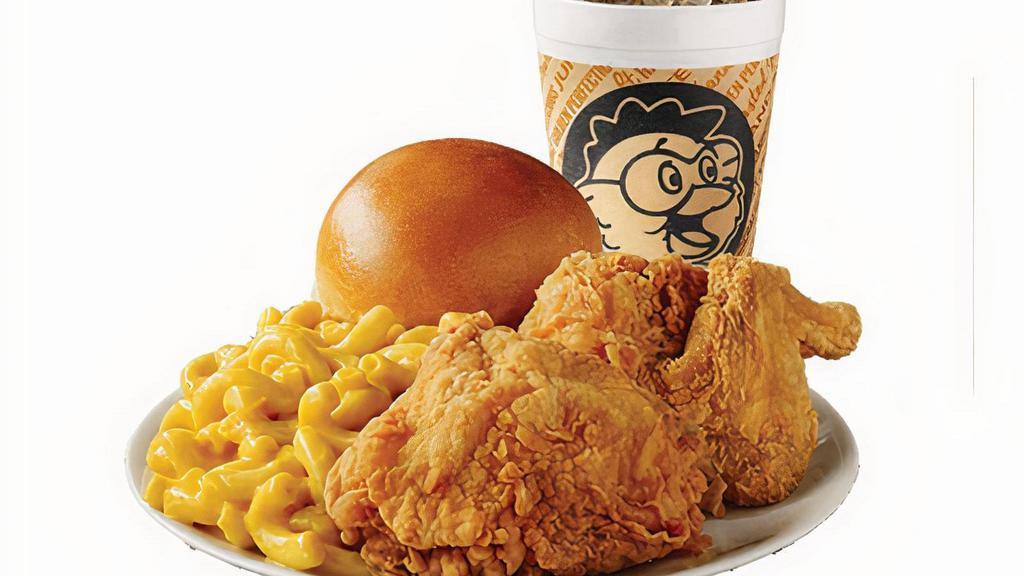 Golden Fried Chicken · 2 pc. or 3 pc. Chicken • Single Side • 30 oz. Drink • Fresh-Baked Roll.