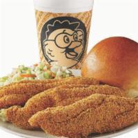 Southern Fried Catfish · 3 pc. or 5 pc. Catfish • Single Side • 30 oz. Drink • Fresh-Baked Roll