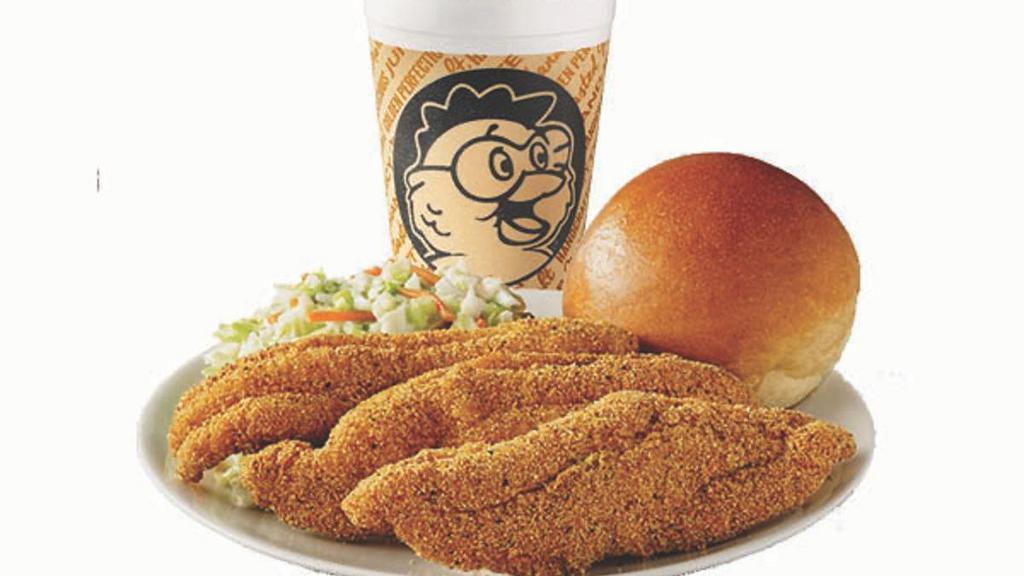 Southern Fried Catfish · 3 pc. or 5 pc. Catfish • Single Side • 30 oz. Drink • Fresh-Baked Roll