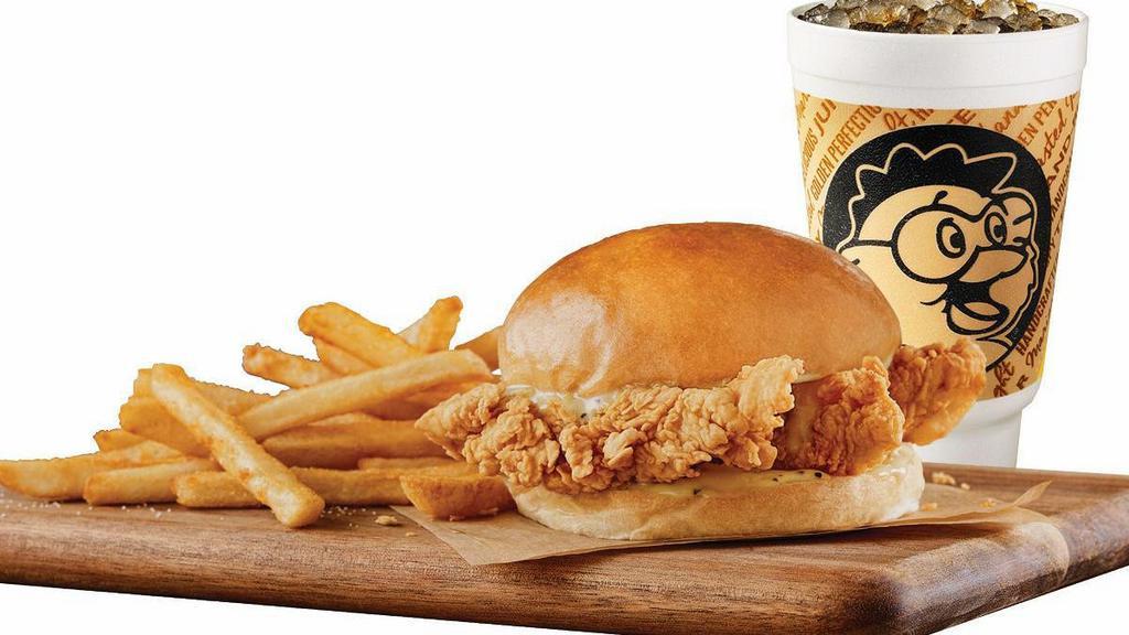 Triple Tender Sandwich  · Three Golden Tenders® On A Large Freshly Baked Yeast Roll With Choice Of Sauce .