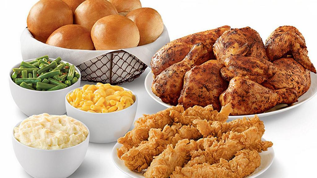 The Mixer · 8 Pieces Mixed Chicken • 16 Golden Tenders® • Family Size Gravy or 5 Dipping Sauces • 3 Family Sides • 8 Fresh-Baked Rolls