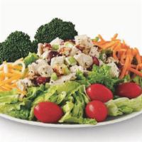 Chicken Salad Salad · Our Gourmet Chicken Atop A Romaine & Iceberg Blend • Grape Tomatoes • Broccoli • Carrots • J...