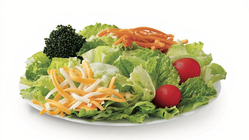 Fresh Salad · Romaine & Iceberg Blend • Grape Tomatoes • Broccoli • Carrots • Jack & Cheddar Cheese Blend.