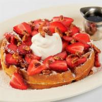 Giant Belgian Waffle With Strawberries, Pecans & Chantilly Cream · 